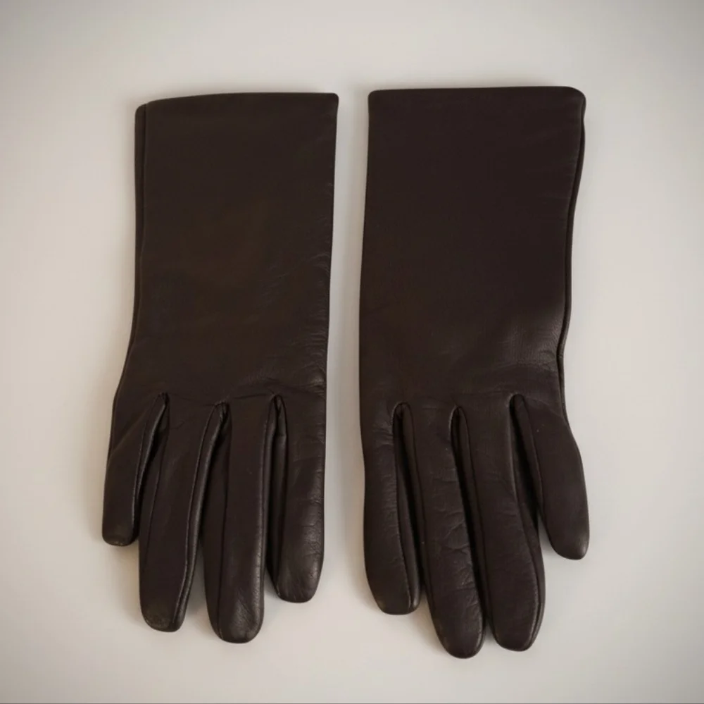 Lands' End Womens Gloves Black Lambskin Leather Cashmere Lining Ladies Large